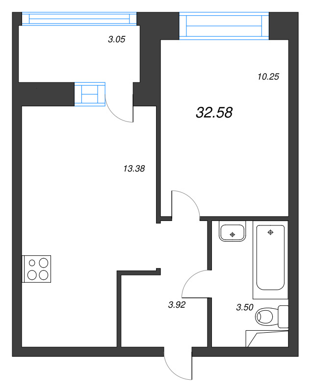 1 ккв 32,6 м²