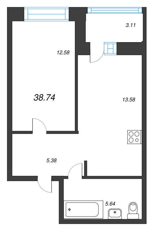 1 ккв 38,7 м²