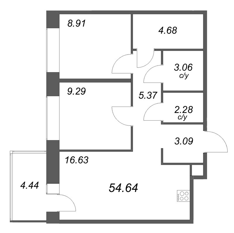 2 ккв 54,6 м²