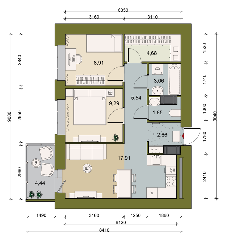 2 ккв 55,2 м²
