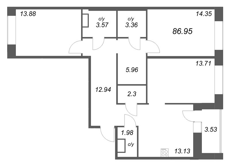 3 ккв 87 м²