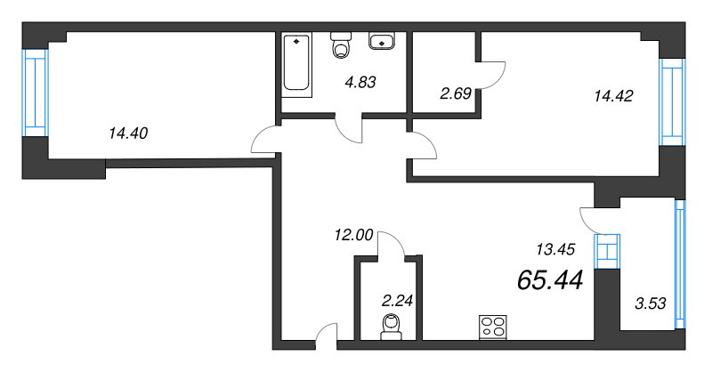 2 ккв 65,4 м²
