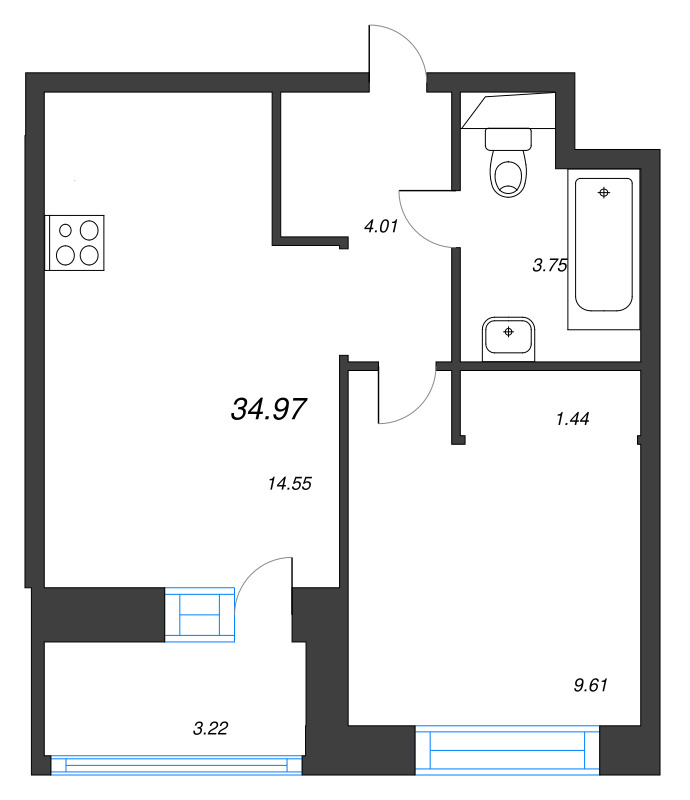 1 ккв 35 м²