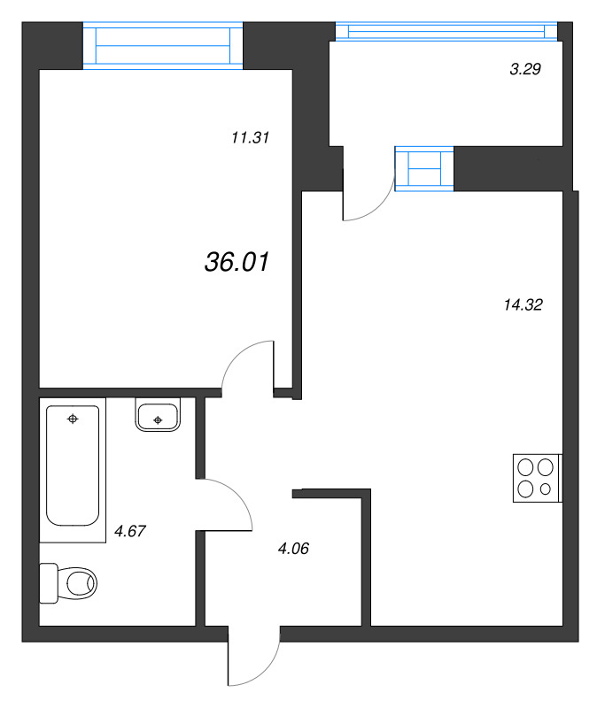 1 ккв 36 м²