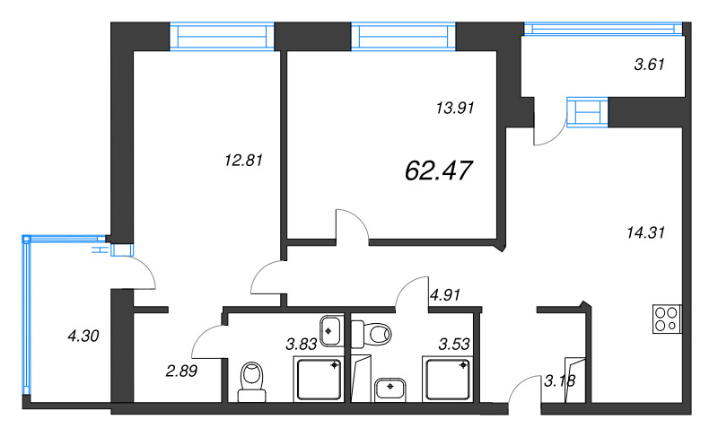 3 ккв (Евро) 62,5 м²