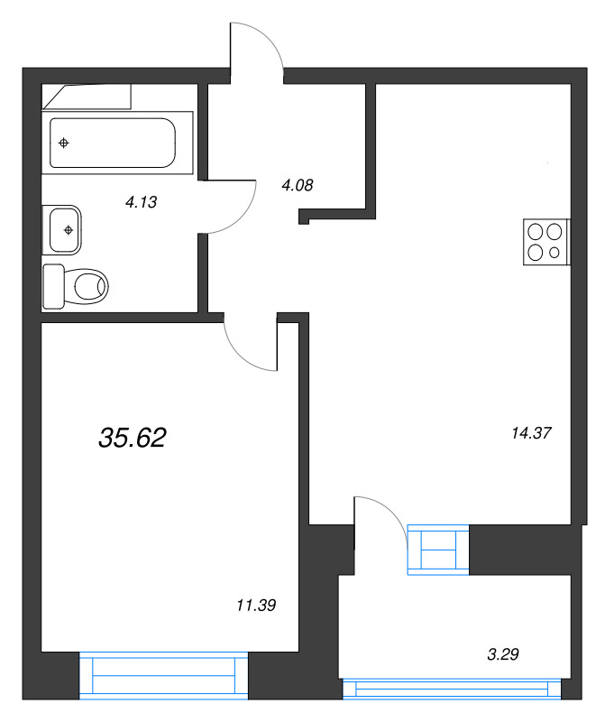 1 ккв 35,6 м²