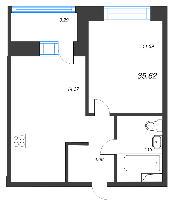 1 ккв 35,6 м²