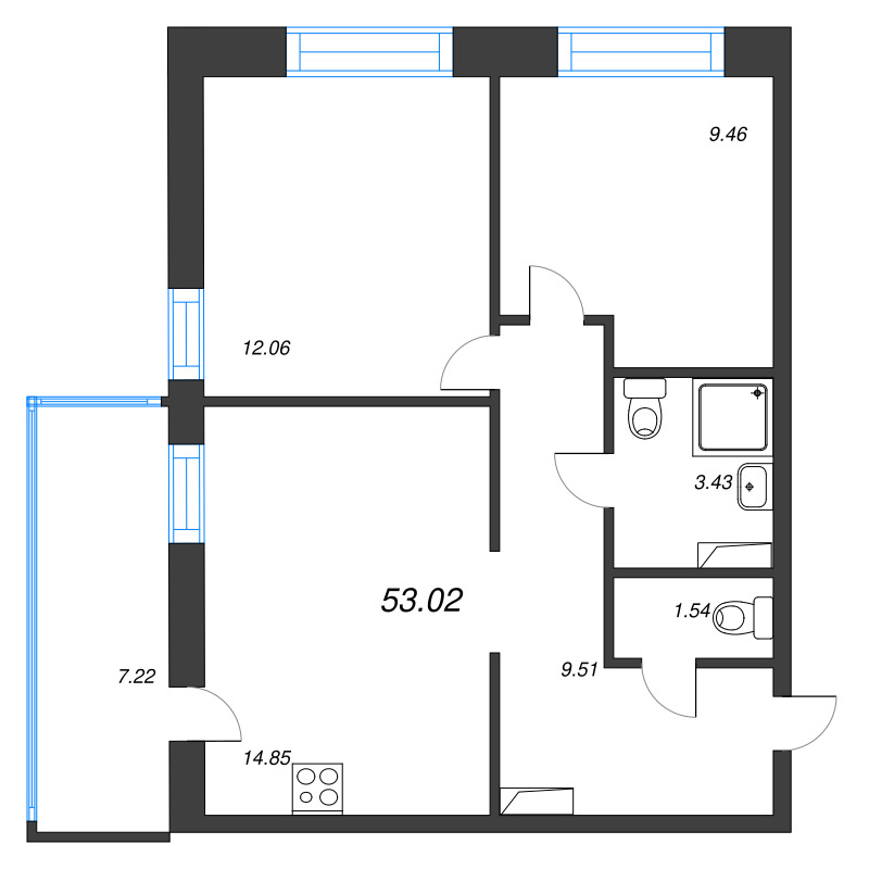 2 ккв 53 м²