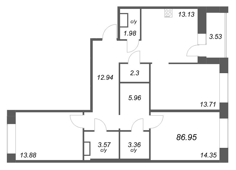 3 ккв 87 м²