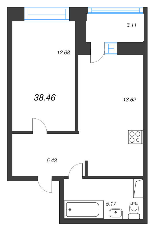 1 ккв 38,5 м²