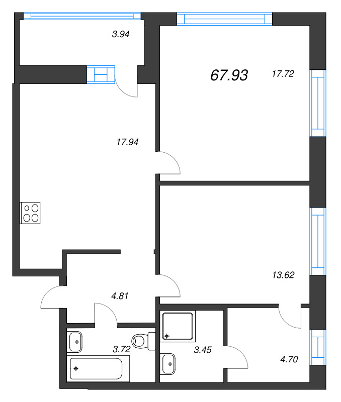3 ккв (Евро) 67,9 м²