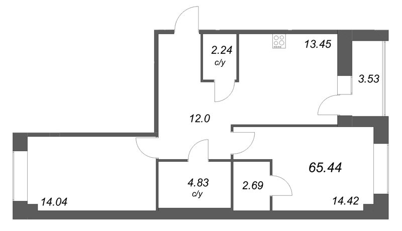 2 ккв 65,4 м²