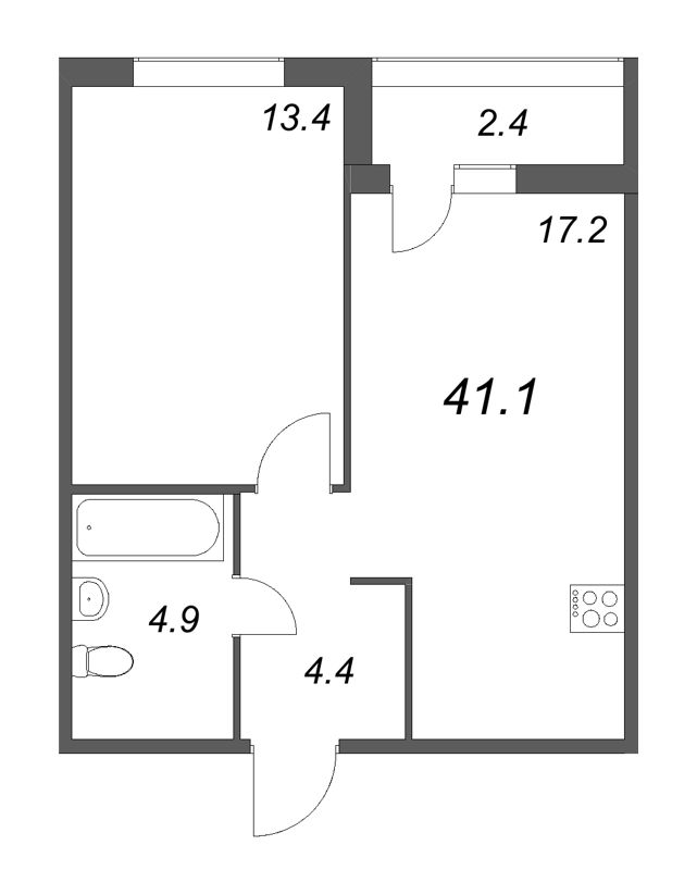 2 ккв (Евро) 41,4 м²