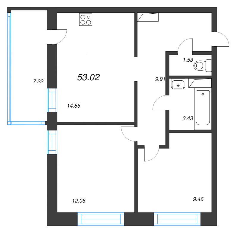 2 ккв 53 м²