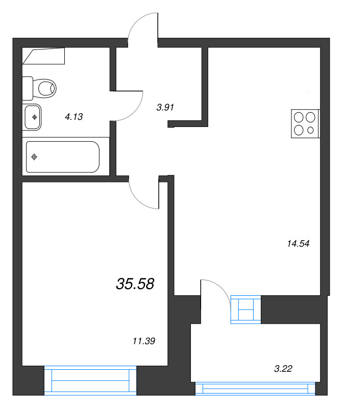 1 ккв 35,6 м²