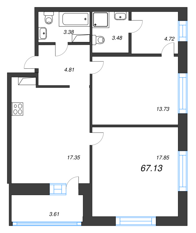 3 ккв (Евро) 67,1 м²