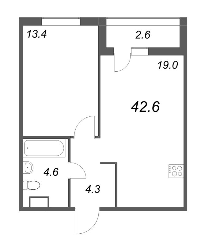 2 ккв (Евро) 42,9 м²