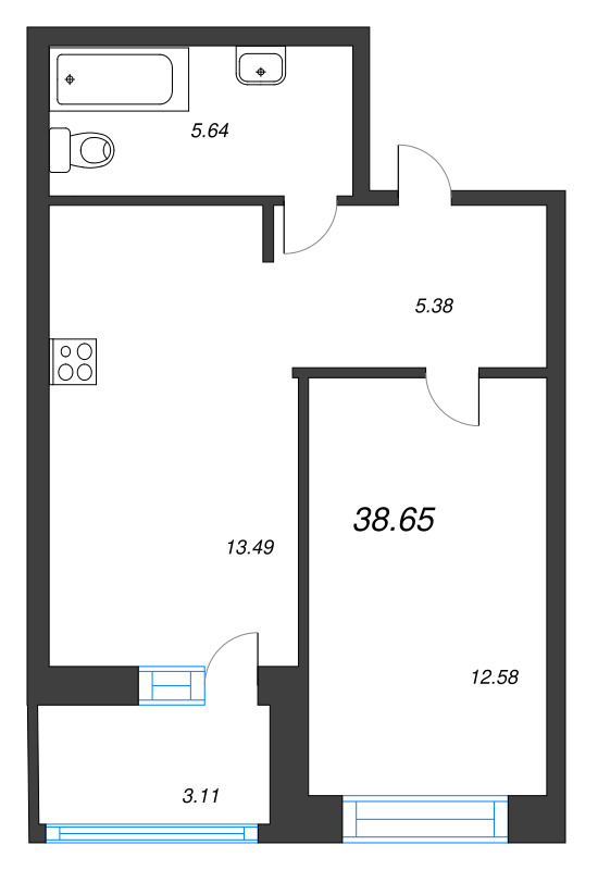 1 ккв 38,7 м²