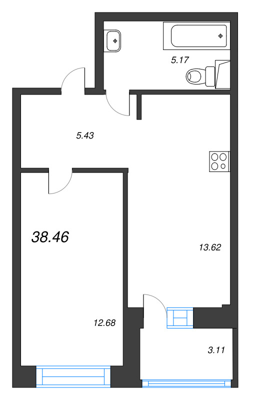 1 ккв 38,5 м²