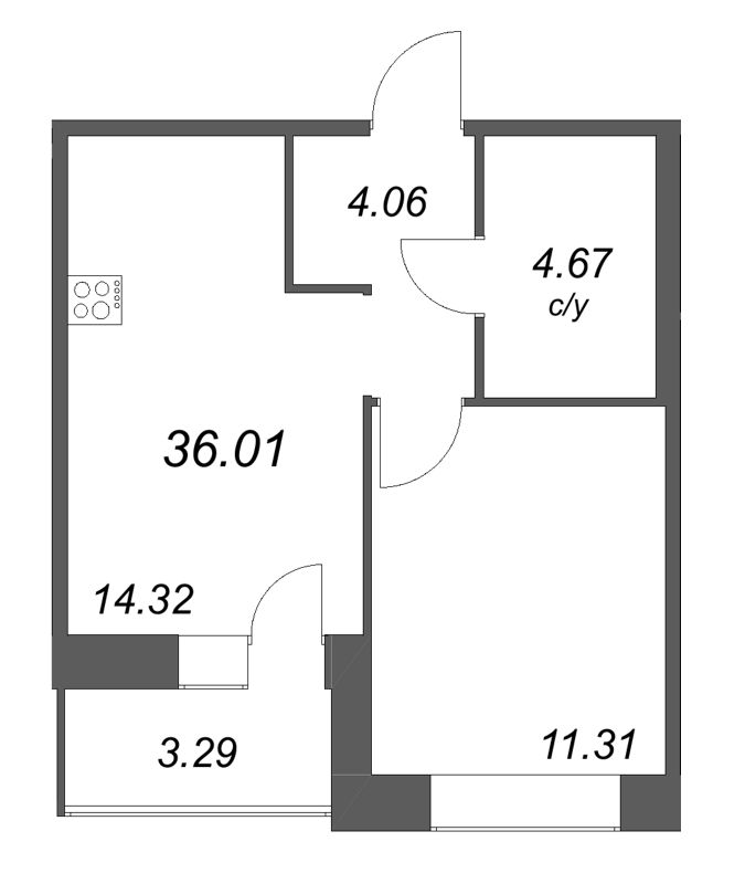 1 ккв 36 м²