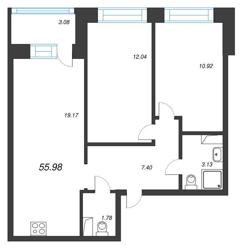 3 ккв (Евро) 56 м²