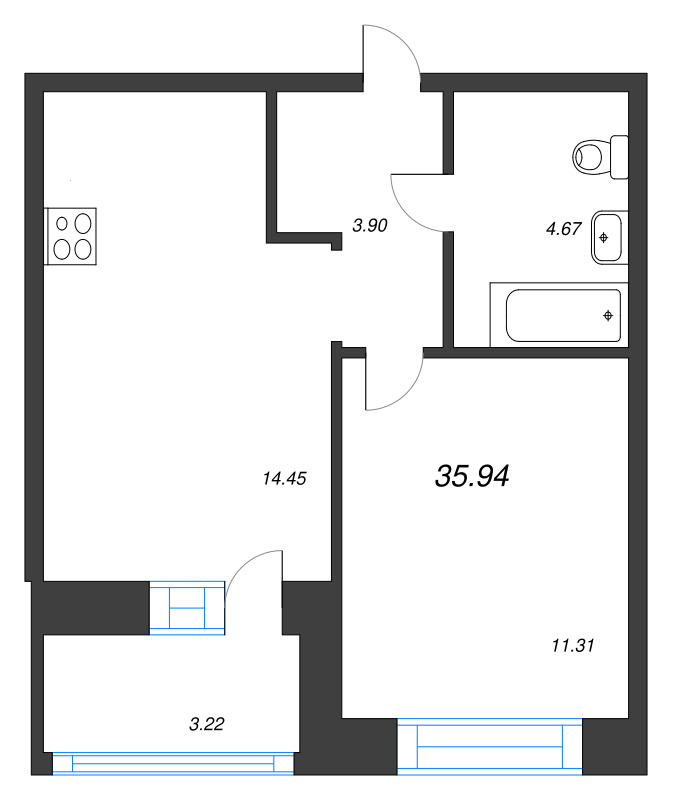 1 ккв 35,9 м²