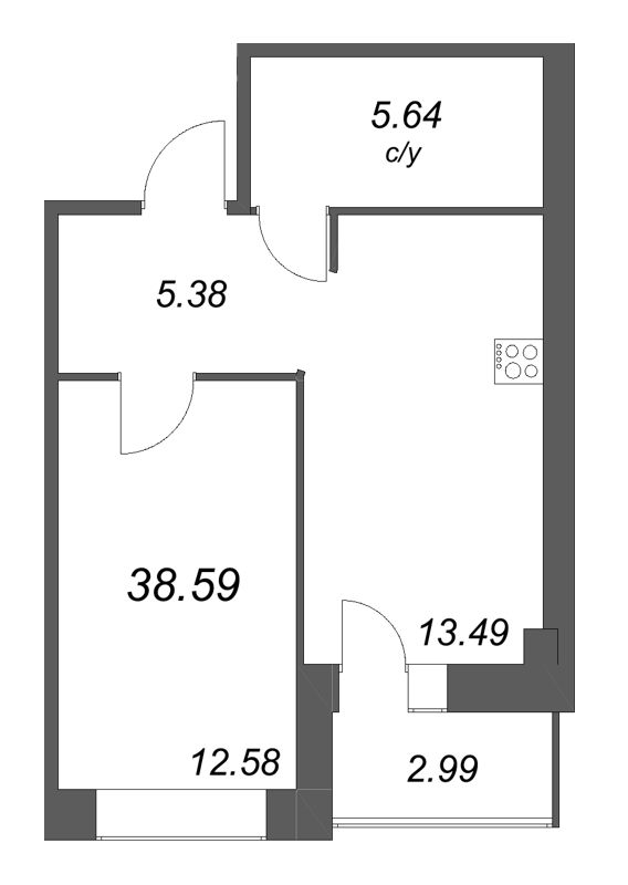 1 ккв 38,6 м²