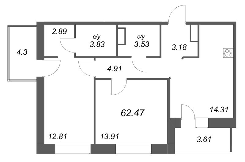 2 ккв 62,5 м²