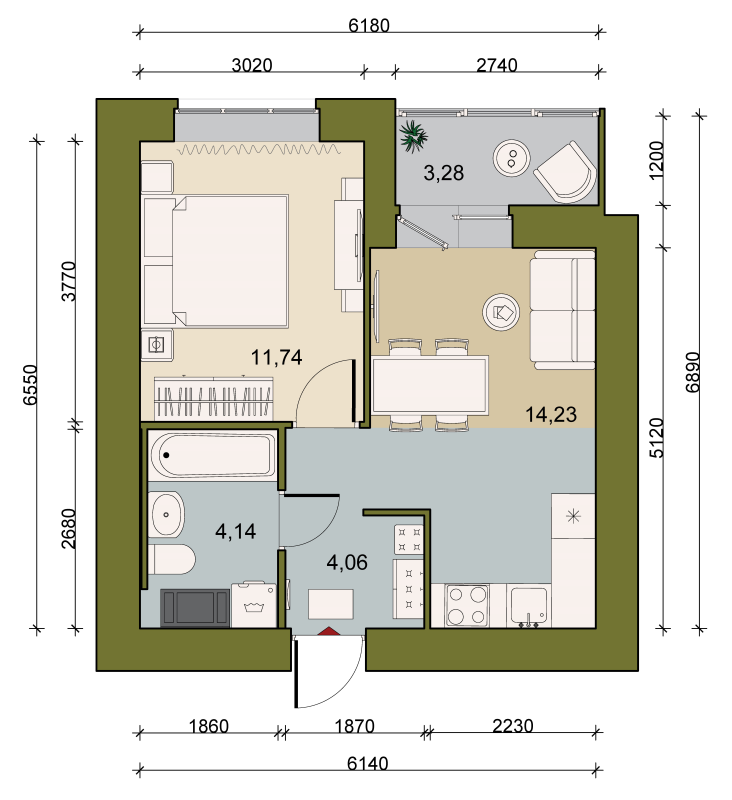 1 ккв 36 м²