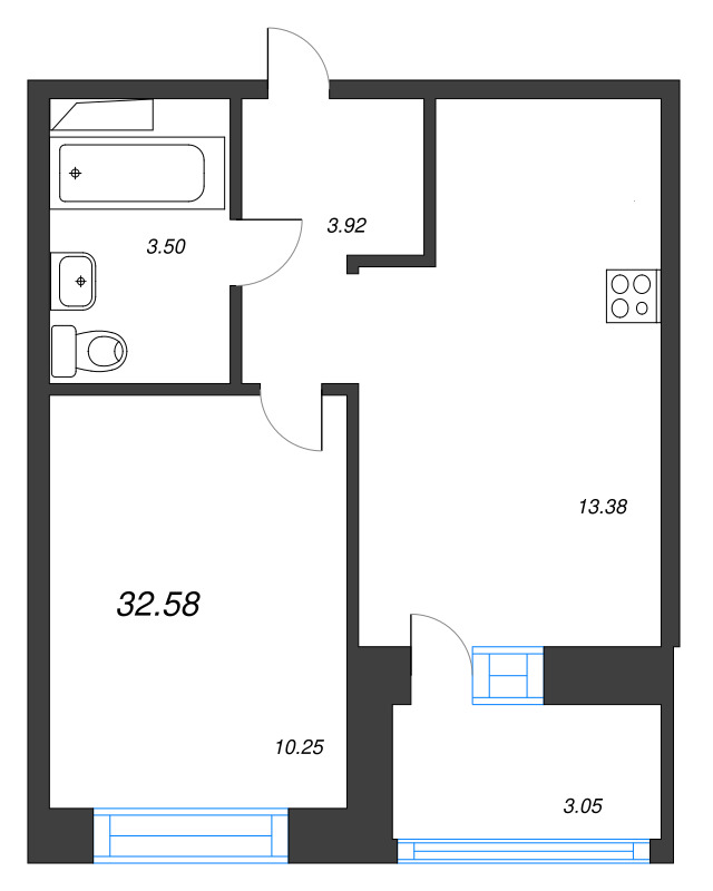 1 ккв 32,6 м²