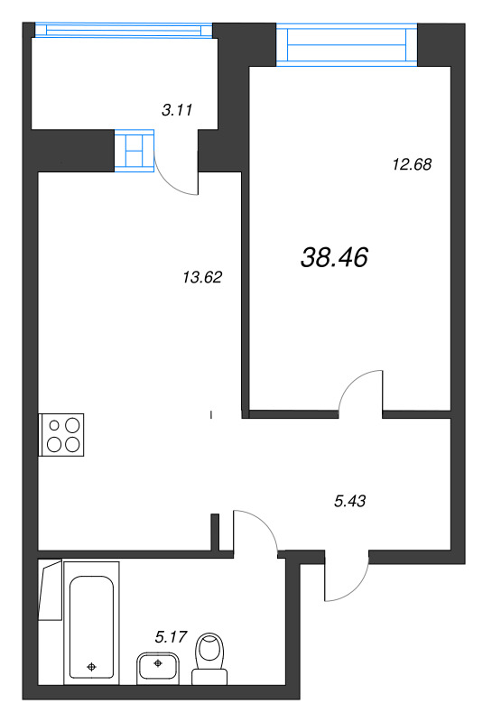 1 ккв 38,5 м²