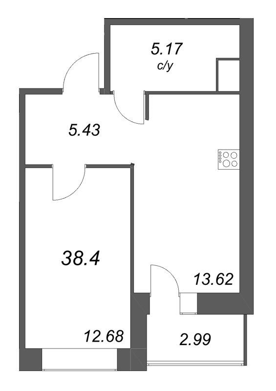 1 ккв 38,4 м²