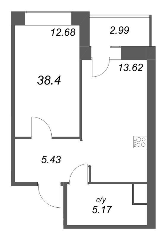 1 ккв 38,4 м²