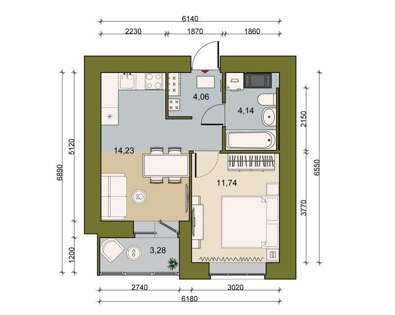 1 ккв 35,6 м²