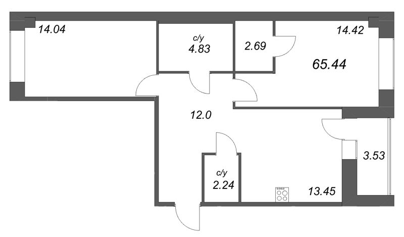 2 ккв 65,4 м²