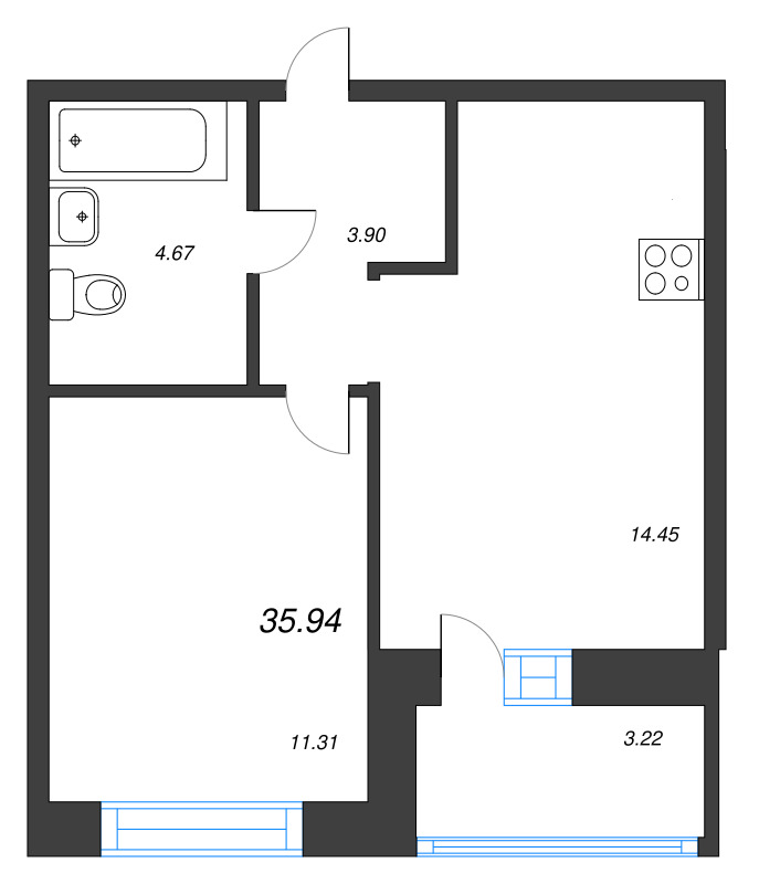 1 ккв 35,9 м²