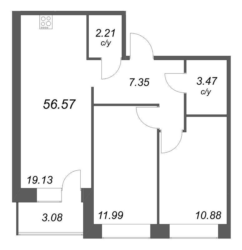 2 ккв 56,6 м²