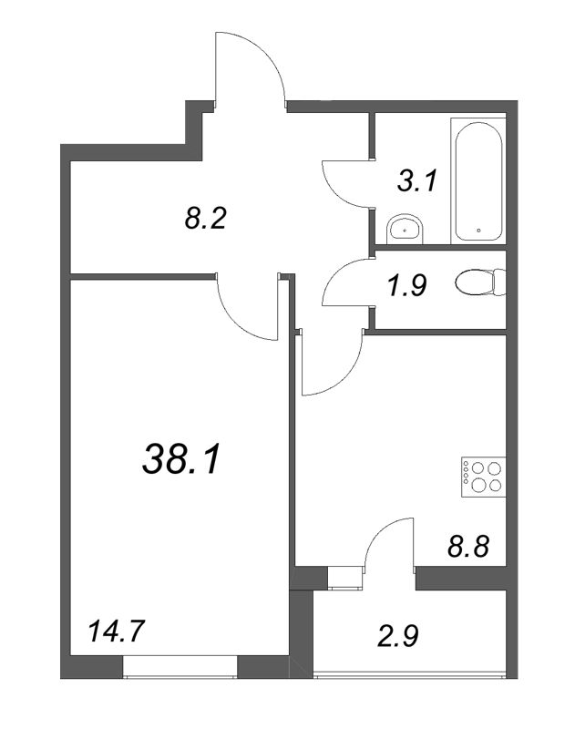 1 ккв 38,1 м²