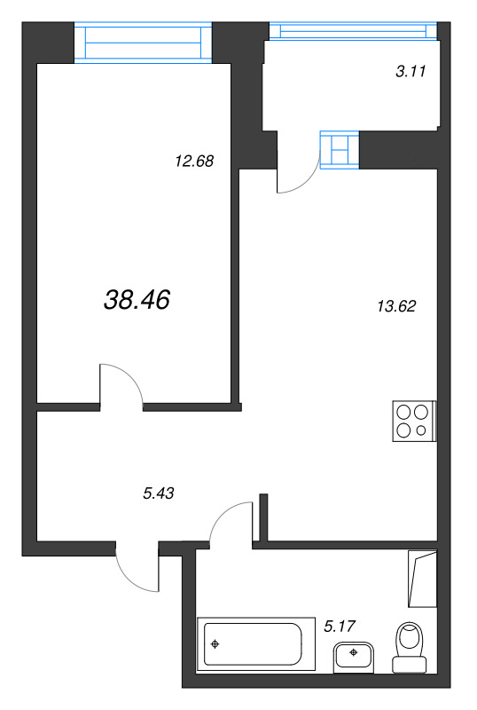 1 ккв 38,5 м²