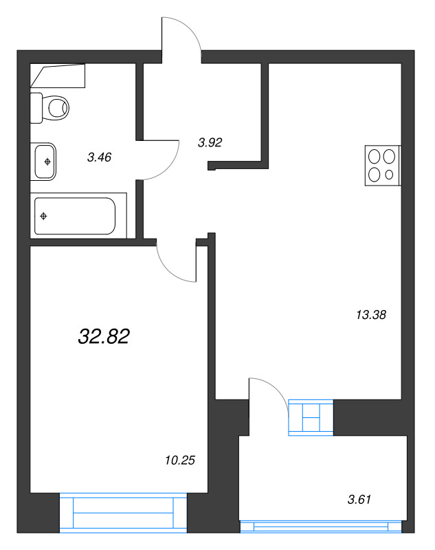 1 ккв 32,8 м²