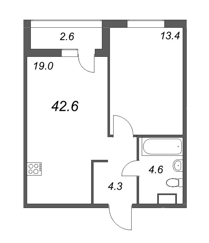 2 ккв (Евро) 42,9 м²