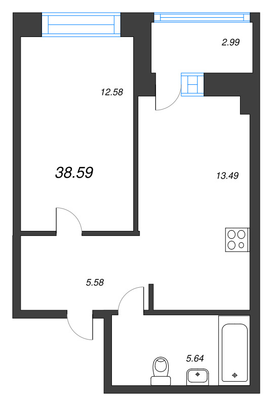 1 ккв 38,6 м²
