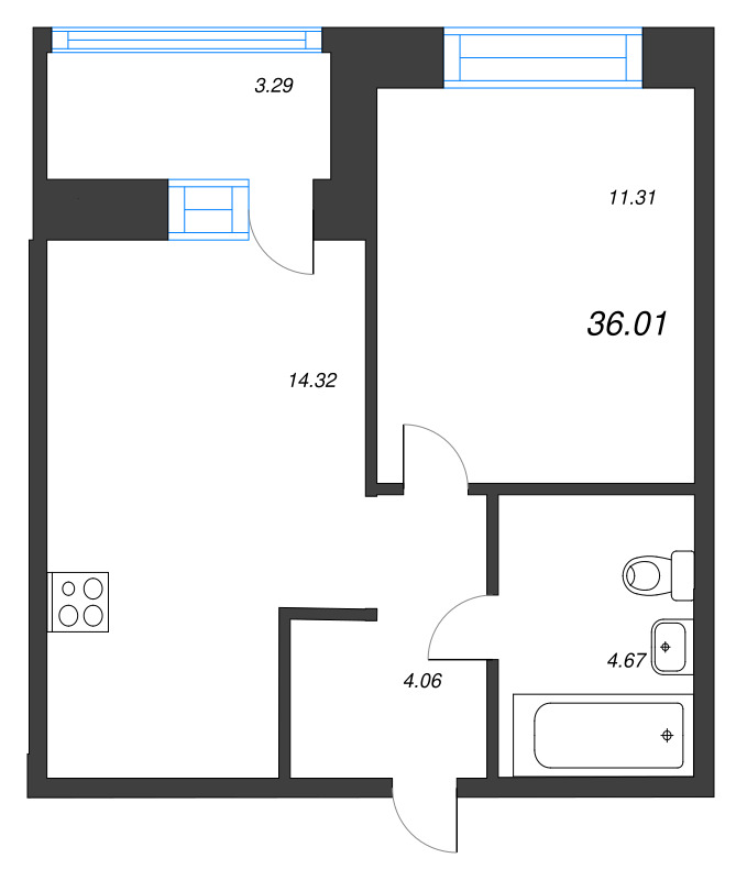 1 ккв 36 м²