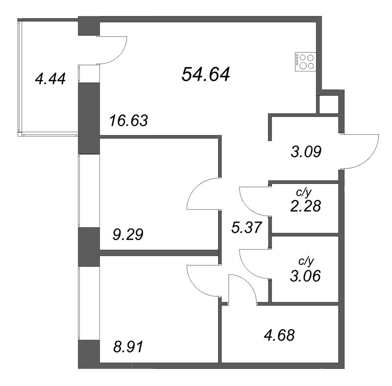 2 ккв 54,6 м²