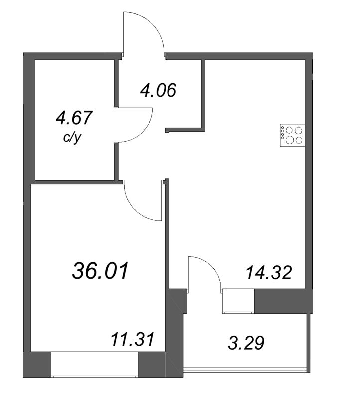 1 ккв 36 м²