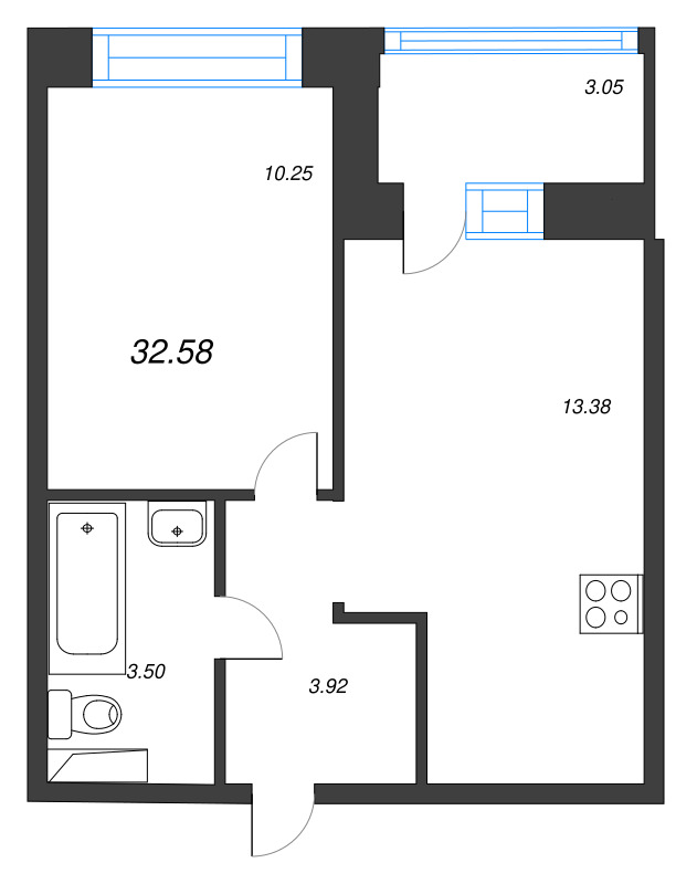 1 ккв 32,6 м²