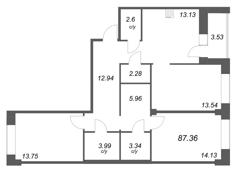 3 ккв 87,4 м²