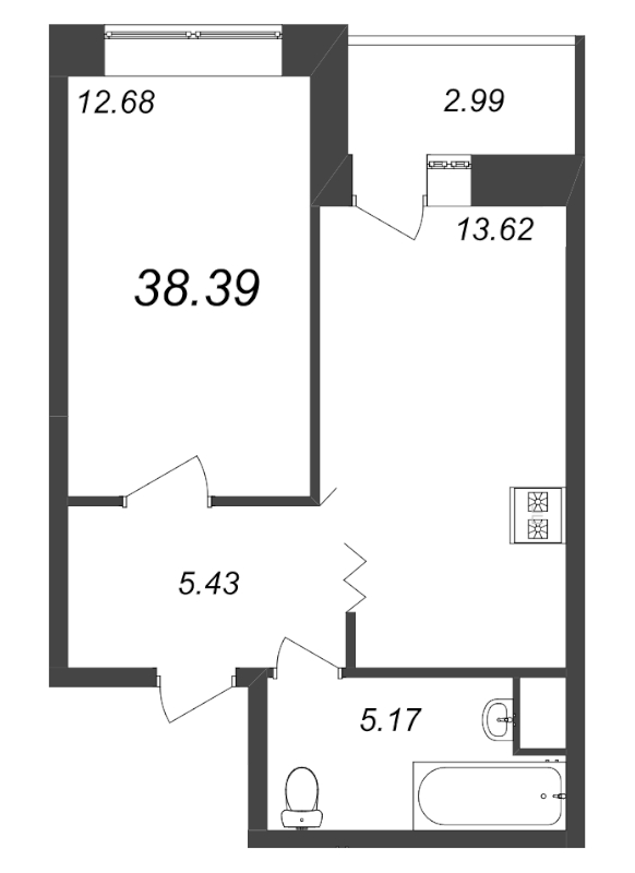 1 ккв 38,4 м²