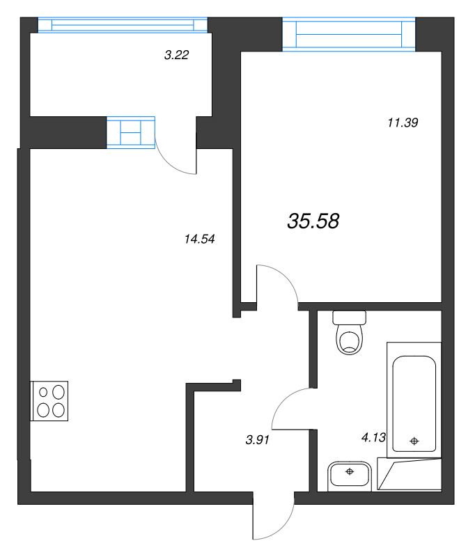 1 ккв 35,6 м²