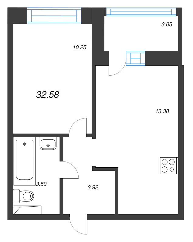 1 ккв 32,6 м²
